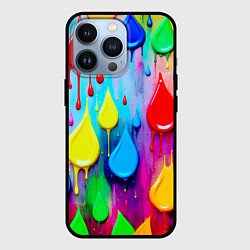 Чехол для iPhone 13 Pro Капли красок стекают по стене, цвет: 3D-черный