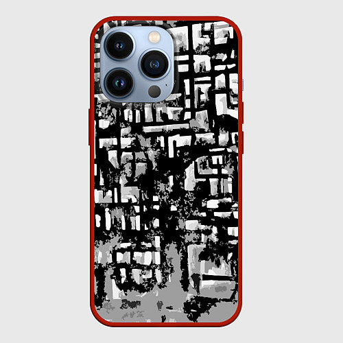 Чехол iPhone 13 Pro Бело-чёрная абстракция / 3D-Красный – фото 1