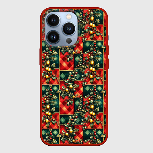Чехол iPhone 13 Pro Остролистный падуб и золотые шары / 3D-Красный – фото 1