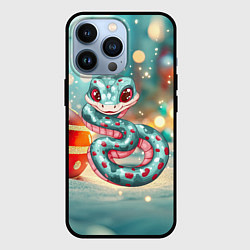 Чехол для iPhone 13 Pro Новогодняя змейка и новогодние игрушки, цвет: 3D-черный