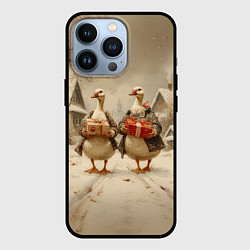 Чехол для iPhone 13 Pro Новогодние гуси с подарками, цвет: 3D-черный