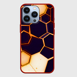 Чехол для iPhone 13 Pro Чёрные шестиугольники на чёрном фоне, цвет: 3D-красный