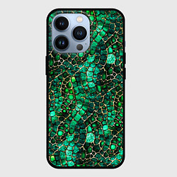 Чехол для iPhone 13 Pro Змеиная зелёная кожа, цвет: 3D-черный