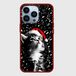 Чехол для iPhone 13 Pro Милый котенок - первый снег, цвет: 3D-красный