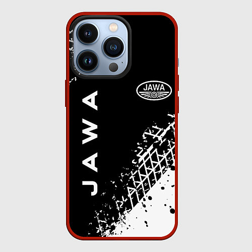 Чехол iPhone 13 Pro Jawa - следы от шин / 3D-Красный – фото 1