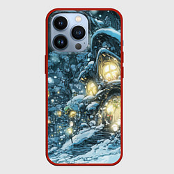 Чехол для iPhone 13 Pro Новогодний пещерный домик, цвет: 3D-красный