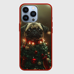 Чехол для iPhone 13 Pro Елочка - мопс, цвет: 3D-красный