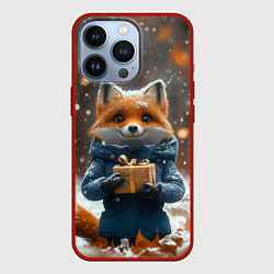 Чехол для iPhone 13 Pro Лиса с подарком в лесу, цвет: 3D-красный