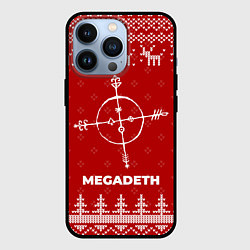 Чехол для iPhone 13 Pro Новогодний Megadeth с оленями, цвет: 3D-черный