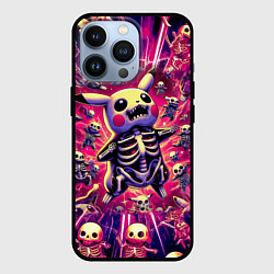Чехол для iPhone 13 Pro Пикачу и скелетики - авангардный паттерн, цвет: 3D-черный