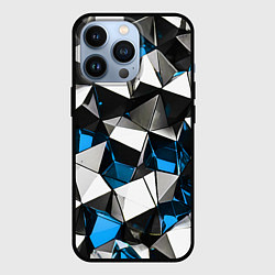 Чехол для iPhone 13 Pro Сине-белые рельефные треугольники на чёрном фоне, цвет: 3D-черный