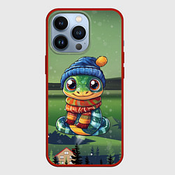 Чехол для iPhone 13 Pro Зеленая милая змейка, цвет: 3D-красный