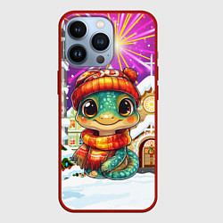 Чехол для iPhone 13 Pro Новогодняя змейка на фоне салюта, цвет: 3D-красный