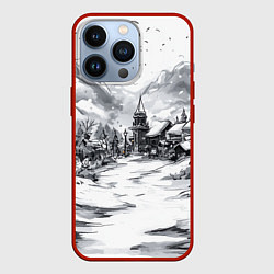 Чехол для iPhone 13 Pro Город в снегу перед новым годом, цвет: 3D-красный