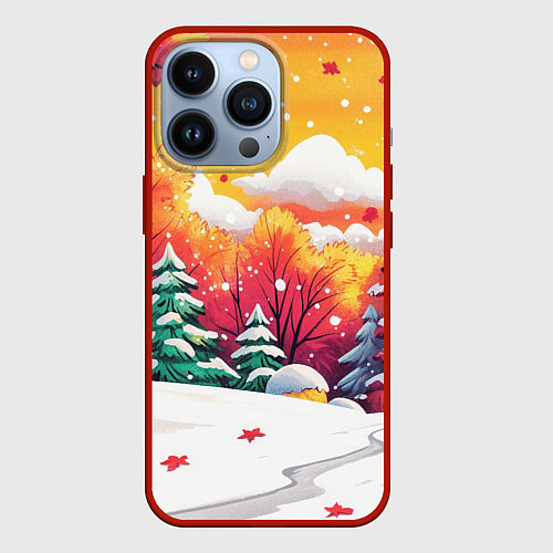 Чехол iPhone 13 Pro Красно-желтые елочки / 3D-Красный – фото 1