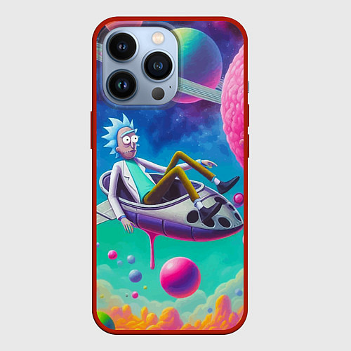 Чехол iPhone 13 Pro Рик в космической лодке - сюрреализм / 3D-Красный – фото 1