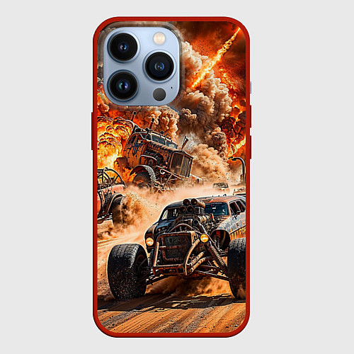 Чехол iPhone 13 Pro Mad Max - explosion cars / 3D-Красный – фото 1