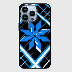 Чехол для iPhone 13 Pro Сине-белая звезда и полосы на чёрном фоне, цвет: 3D-черный