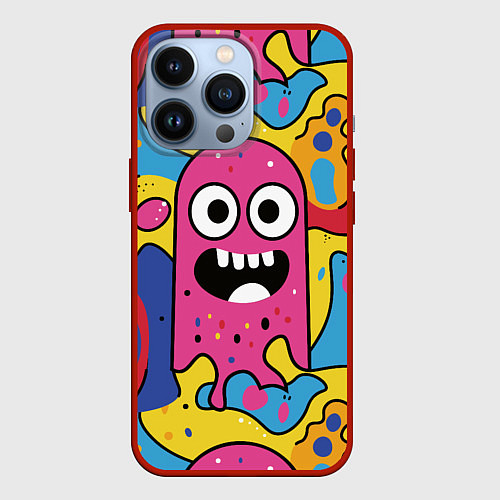 Чехол iPhone 13 Pro Причудливый узор с улыбающимся персонажем / 3D-Красный – фото 1