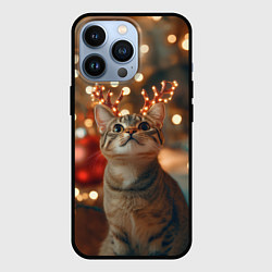 Чехол для iPhone 13 Pro Котик с новогодними рожками, цвет: 3D-черный