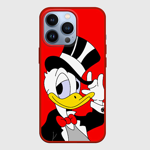 Чехол iPhone 13 Pro Дональ Дак в цилиндре / 3D-Красный – фото 1