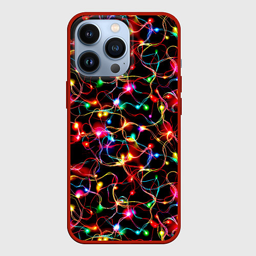 Чехол iPhone 13 Pro Новогодние гирлянды / 3D-Красный – фото 1
