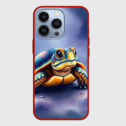 Чехол для iPhone 13 Pro Черепашка на синем фоне, цвет: 3D-красный