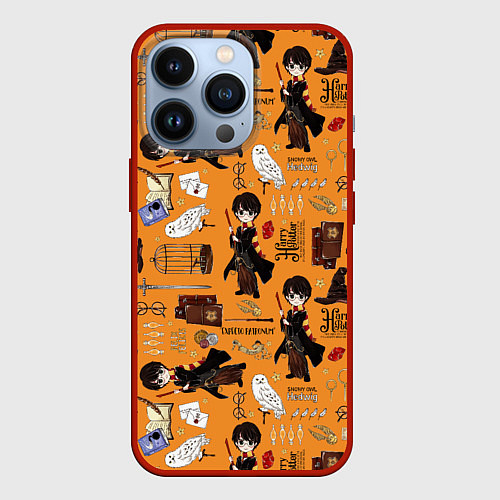 Чехол iPhone 13 Pro Гарри Поттер паттерн / 3D-Красный – фото 1