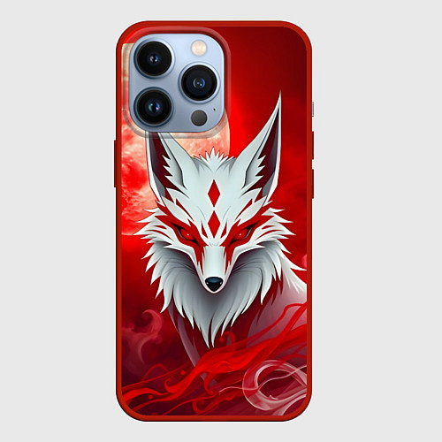 Чехол iPhone 13 Pro Японская лиса на красном / 3D-Красный – фото 1