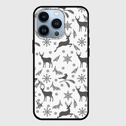 Чехол для iPhone 13 Pro Новогодние мотивы олени и снежинки, цвет: 3D-черный