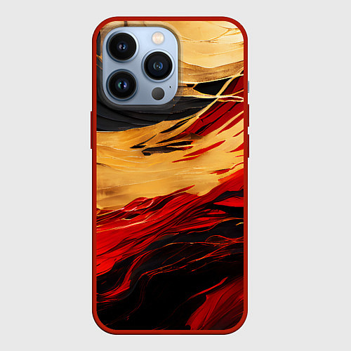 Чехол iPhone 13 Pro Красно-золотые волны на чёрном фоне / 3D-Красный – фото 1