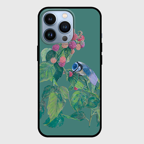 Чехол iPhone 13 Pro Малина и синичка / 3D-Черный – фото 1
