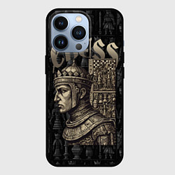 Чехол для iPhone 13 Pro Король на фоне шахматных фигур, цвет: 3D-черный