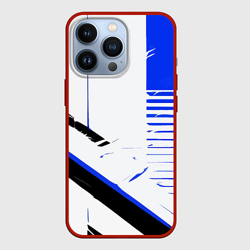 Чехол iPhone 13 Pro Чрно-синие полосы на белом фоне / 3D-Красный – фото 1