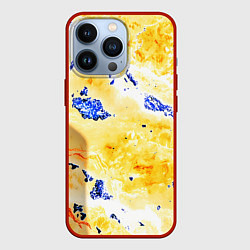 Чехол для iPhone 13 Pro Сине-золотая абстракция, цвет: 3D-красный