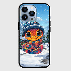 Чехол для iPhone 13 Pro Милая змейка на новогоднем фоне, цвет: 3D-черный