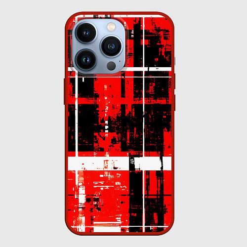 Чехол iPhone 13 Pro Красно-белый гранж на чёрном фоне / 3D-Красный – фото 1
