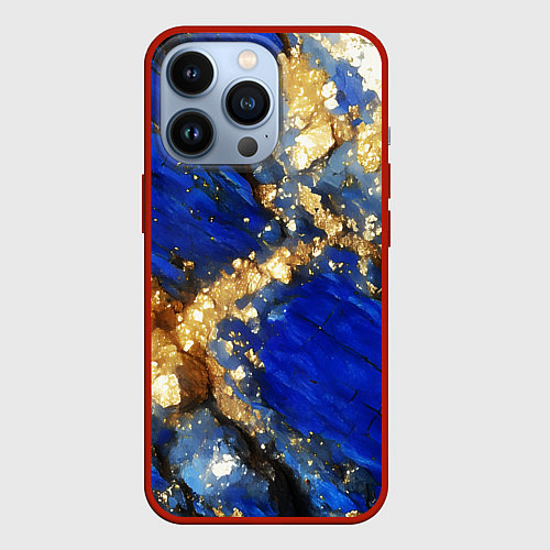 Чехол iPhone 13 Pro Золотой минерал в синем камне / 3D-Красный – фото 1