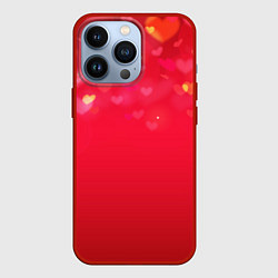 Чехол для iPhone 13 Pro Красный градиент с падающими сердечками, цвет: 3D-красный