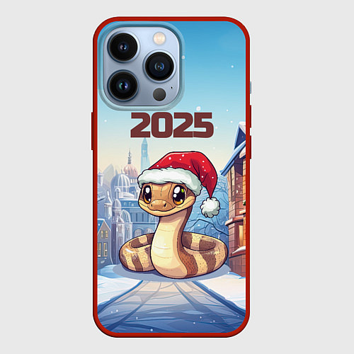 Чехол iPhone 13 Pro Довольная новогодняя змейка 2025 / 3D-Красный – фото 1