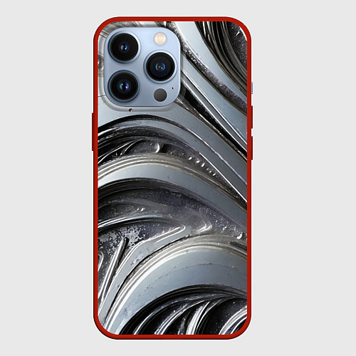 Чехол iPhone 13 Pro Полированный серебряный металл / 3D-Красный – фото 1