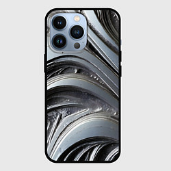 Чехол для iPhone 13 Pro Полированный серебряный металл, цвет: 3D-черный