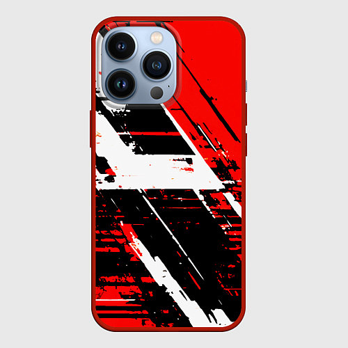 Чехол iPhone 13 Pro Diagonal black and white stripes on a red backgrou / 3D-Красный – фото 1