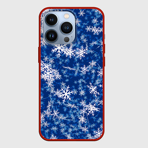 Чехол iPhone 13 Pro Морозные снежинки / 3D-Красный – фото 1
