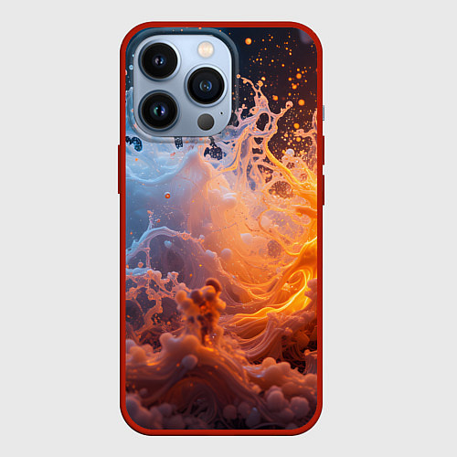 Чехол iPhone 13 Pro Брызги воды и огня / 3D-Красный – фото 1