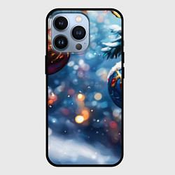 Чехол для iPhone 13 Pro Новогодние шары на ветках, цвет: 3D-черный