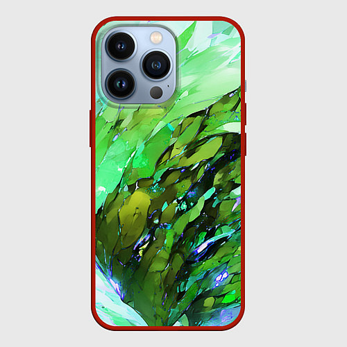 Чехол iPhone 13 Pro Зелёная абстракция / 3D-Красный – фото 1