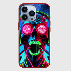 Чехол для iPhone 13 Pro Metallica - neon skull with headphones, цвет: 3D-красный