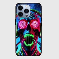 Чехол для iPhone 13 Pro Metallica - neon skull with headphones, цвет: 3D-черный