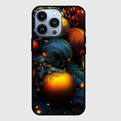 Чехол для iPhone 13 Pro Текстурные новогодние шары, цвет: 3D-черный